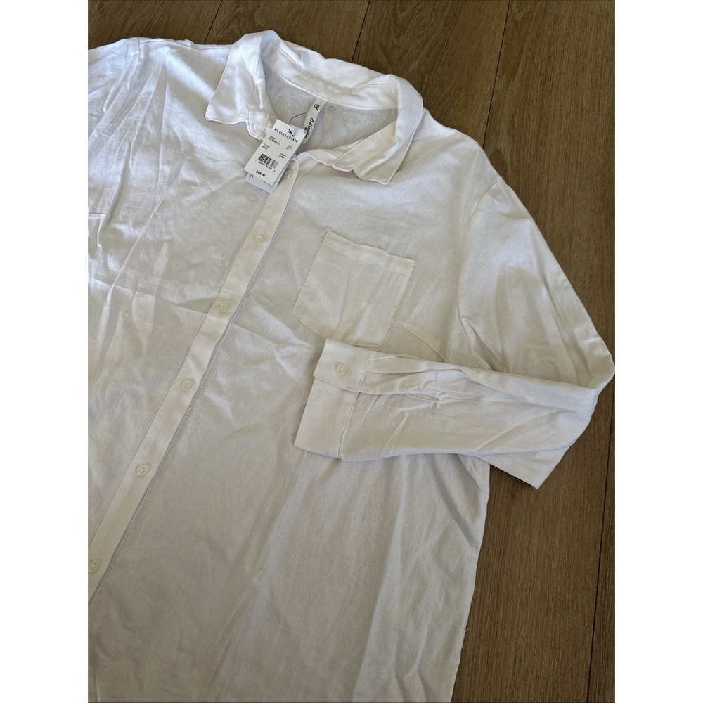 NY Collection Women's Linen Blend Long Sleeve Button Shirt‎ White Plus Size 3X